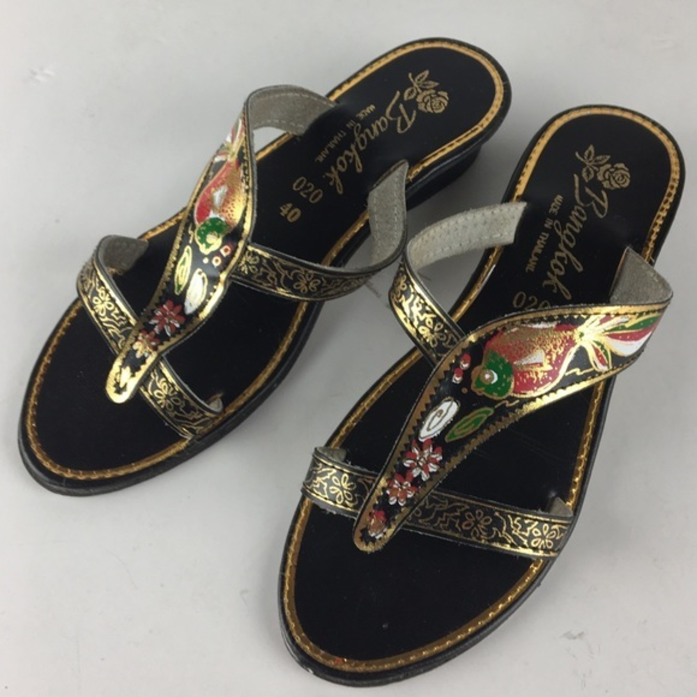 Bangkok Metallic Asian Fish Floral Sandals Heels